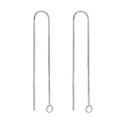 Silver 925 Sterling Silver Ear Stud Findings, with 925 Stamp, Ear Thread, with Box Chain, Silver, 80x1mm, Hole: 1mm, Pin: 0.8mm