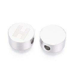 Letter H 304 Stainless Steel Beads, Flat Round with Letter, Letter.H, 10x4.5mm, Hole: 2mm