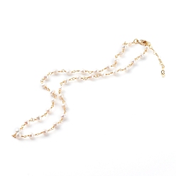 White Natural Pearl Beaded Necklaces, with Brass Lobster Claw Clasps, Round, Golden, White, 16.10 inch(40.9cm)