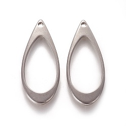 Stainless Steel Color 304 Stainless Steel Pendants, Teardrop, Stainless Steel Color, 31.5x13x2mm, Hole: 1.5mm
