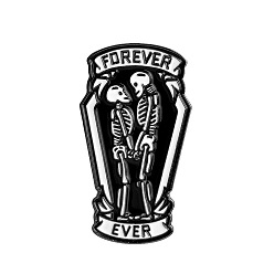 Black Skeleton Enamel Pin, Word Forever Ever Alloy Badge for Backpack Clothes, Black, 35x20mm