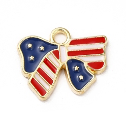 Colorful American Flag Style Alloy Enamel Pendants, Cadmium Free & Nickel Free & Lead Free, Golden, Bowknot Charms, Colorful, 13x16x1.5mm, Hole: 1.8mm