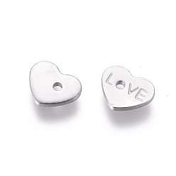 Stainless Steel Color 304 Stainless Steel Charms, for Valentine's Day Jewelry Making, Chain Extender Teardrop, Heart with word LOVE, Stainless Steel Color, 6.5x8x1mm, Hole: 1.2mm