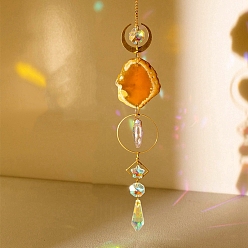 Orange Décorations de pendentifs en agate naturelle et en cristal, avec les accessoires en métal, Pour la maison, décoration de jardin, orange, 420mm