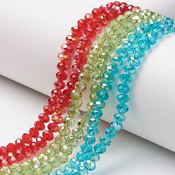 Mixed Color Electroplate Transparent Glass Beads Strands, Half Rainbow Plated, Faceted, Rondelle, Mixed Color, 6x5mm, Hole: 1mm, about 85~88pcs/strand, 16.1~16.5 inch(41~42cm)