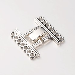 Platinum 7 Strands Alloy and Brass Fold Over Clasps, Platinum, 24x22.5x5mm, Hole: 2mm