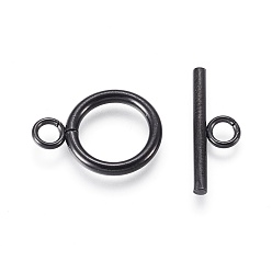 Electrophoresis Black 304 Stainless Steel Toggle Clasps, Ring, Electrophoresis Black, Ring: 18.5x14x2mm, Inner Diameter: 10mm, Bar: 20x7x2mm, Hole: 3mm