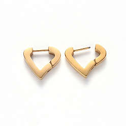 Oro Pendientes de aro huggie de acero inoxidable 304, corazón, dorado, 13.5x15x3 mm, pin: 1 mm