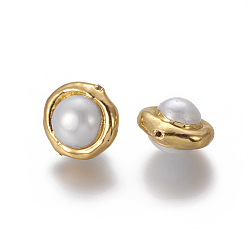 Oro Perlas naturales perlas de agua dulce cultivadas, con fornituras de latón, cuerpo celestial, blanco, dorado, 12.5~15x10~12 mm, agujero: 0.7 mm