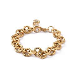 Golden Ion Plating(IP) 304 Stainless Steel Rolo Chain Bracelets, with Lobster Claw Clasps, Golden, 7 inch(17.9cm), 11.5mm