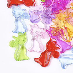 Couleur Mélangete Pendentifs chaton en acrylique transparent, forme de chat de dessin animé, couleur mixte, 41x26x6.5mm, trou: 2.5 mm, environ 184 pcs / 500 g