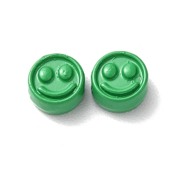 Medium Sea Green Spray Painted Alloy Beads, Flat Round with Smiling Face, Medium Sea Green, 7.5x4mm, Hole: 2mm
