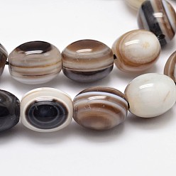 Noir Naturel rayé agate teintée rangées de perles ovales, noir, 12x10mm, Trou: 1.5mm, Environ 34 pcs/chapelet, 15.74 pouce
