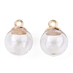 Clear Glass Ball Pendants, with CCB Plastic Findings, Round, Clear, 21x15.5~16mm, Hole: 2.6mm