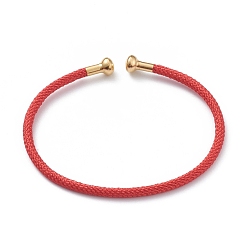 Red Braided Carbon Steel Wire Bracelet Making, with Golden Plated Brass End Caps, Red, 0.25cm, Inner Diameter: 2-3/8 inch(6.1cm)