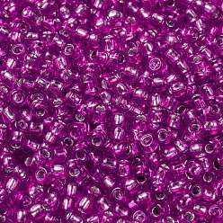 (2214) Silver Lined Hot Pink Круглые бусины toho, японский бисер, (2214) ярко-розовый с серебряной подкладкой, 8/0, 3 мм, отверстие : 1 мм, о 222шт / бутылка, 10 г / бутылка