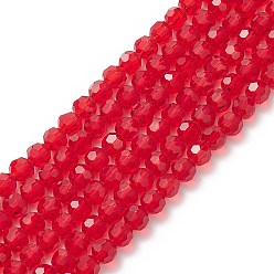Crimson Transparent Glass Bead Strands, Imitate Austrian Crystal, Faceted(32 Facets), Round, Crimson, 8mm, Hole: 1mm, about 70~72pcs/strand, 20~21 inch