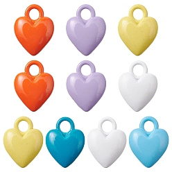 Mixed Color Spray Painted Alloy Charms, Cadmium Free & Lead Free, Heart, Mixed Color, 14.5x11x4mm, Hole: 3mm