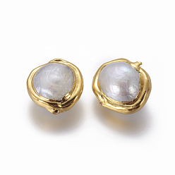 Oro Perlas naturales perlas de agua dulce cultivadas, con fornituras de latón, pepitas, blanco, dorado, 16~20x15~17x8~11 mm, agujero: 0.8 mm