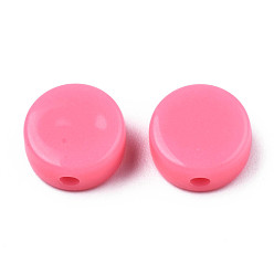 Rose Chaud Perles acryliques opaques, plat rond, rose chaud, 10x5mm, Trou: 1.8mm, environ1300 pcs / 500 g