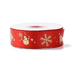 Red 25 Yards Christmas Theme Printed Polyester Ribbon, for DIY Jewelry Making, Red, 7/8~1 inch(23~25mm)