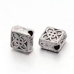 Antique Silver Tibetan Style Alloy Beads, Lead Free & Nickel Free & Cadmium Free, Rhombus, Antique Silver, 6x6.5x3mm, Hole: 1mm