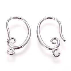 Platinum Brass Earring Hooks, with Horizontal Loop, Platinum, 19x10.5x1.5mm, Hole: 1.5mm, 18 Gauge, Pin: 1mm