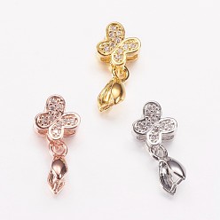 Mixed Color Long-Lasting Plated Brass Micro Pave Cubic Zirconia Ice Pick Pinch Bails, Butterfly, Mixed Color, 18mm, Hole: 2x4.5mm, Pin: 0.6mm