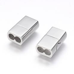 Stainless Steel Color 304 Stainless Steel Magnetic Clasps with Glue-in Ends, Rectangle, Stainless Steel Color, 17.5x11x6.5mm, Hole: 4mm
