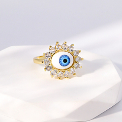 Sun Evil Eye Stainless Steel Open Cuff Rings for Women, Golden, Sun, No Size