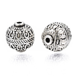 Antique Silver Tibetan Style Alloy Beads, Cadmium Free & Lead Free, Round, Antique Silver, 11x10mm, Hole: 1.6mm, about 290pcs/1000g