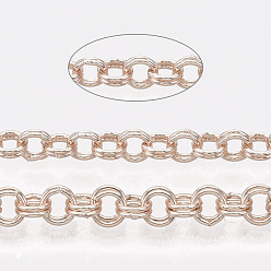 Rose Gold Iron Rolo Chains, Double Link Chains, Unwelded, with Spool, Rose Gold, Link: 4x0.6mm, about 164.04 Feet(50m)/roll