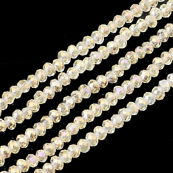 Light Yellow Electroplate Transparent Glass Beads Strands, Faceted, Rondelle, Light Yellow, 3x2mm, Hole: 0.5mm, about 150~155pcs/strand, 14.96 inch~15.35 inch(38~39cm)