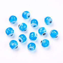 Bleu Ciel Perles lampwork, perles au chalumeau, faits à la main, mauvais œil, bleu ciel, 6mm, Trou: 1.5~2mm