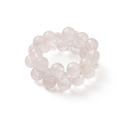 Розовый Кварц Женское эластичное кольцо из натурального розового кварца и стекла, плетеное из бисера, размер США 6 3/4 (17.1 мм)
