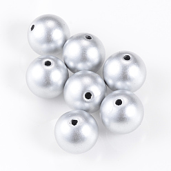 Argent Perles acryliques peintes à la peinture mate, ronde, argent mat, 6mm, trou: 1.5 mm, environ 4430 pcs / 500 g