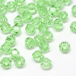 Vert Clair Imitation 5301 perles de bicône, verre transparent perles à facettes, vert clair, 3x2.5mm, Trou: 1mm, environ 720 pcs / sachet 