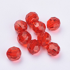 Red Transparent Acrylic Beads, Faceted, Round, Red, 10x9.5mm, Hole: 1.8mm, about 990pcs/500g