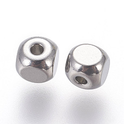 Stainless Steel Color 201 Stainless Steel Beads, Cube, Stainless Steel Color, 4x4x4mm, Hole: 1.2mm