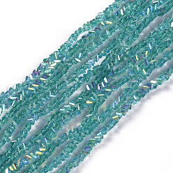 Dark Cyan Electroplate Glass Beads Strands, AB Color Plated, Triangle, Dark Cyan, 2.2~3x3~4.7x2~3mm, Hole: 0.7mm, about 171~181pcs/strand, 12.4 inch~14.84 inch(31.5~37.7cm)