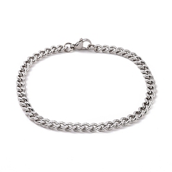 Stainless Steel Color 304 Stainless Steel Curb Chain Bracelet for Men Women, Stainless Steel Color, 8-5/8 inch(21.9cm)