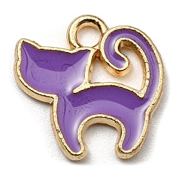 Фиолетовый Талисман из сплава, с эмалью, золотые, без кадмия, без никеля и без свинца, подвески в форме кошки, фиолетовые, 13x13x1.5 мм, отверстие : 1.8 мм