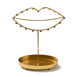 Lip Iron Jewelry Display Stand with Tray, Jewelry Tree for Rings, Earrings, Bracelets, Glasses Storage, Golden, Lip, 23x11.3x29.2cm