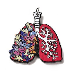 Crimson Perfect Printed Acrylic Pendants, with Iron Jump Ring, Lung Charms, Butterfly, Crimson, 40x38x2.5mm, Hole: 5mm