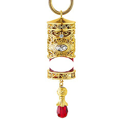 Oro Adorno colgante de botella de perfume de aleación de columna, con tapa de rosca de madera, para la decoración del espejo retrovisor del coche, dorado, 100x30 mm, capacidad: 10 ml (0.34 fl. oz)