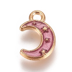 Violet Zinc Alloy Pendants, with Enamel, Moon with Star, Light Gold, Violet, 11.5x7.5x1.5mm, Hole: 1.4mm