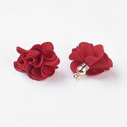 Rouge Décorations de pendentif en tissu, avec les accessoires acryliques, fleur, rouge, 25~30x28~35mm, Trou: 2mm