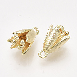 Real 18K Gold Plated Brass Charms, Nickel Free, Flower, Real 18K Gold Plated, 14x9x10mm, Hole: 1.2mm