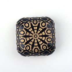 Black Cuboid Plating Acrylic Beads, Golden Metal Enlaced, Black, 31.5x31.5x15.5mm, Hole: 2mm, about 50pcs/500g