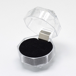 Negro Cajas de anillo de plástico transparente, caja de la joyería, negro, 3.8x3.8x3.8 cm